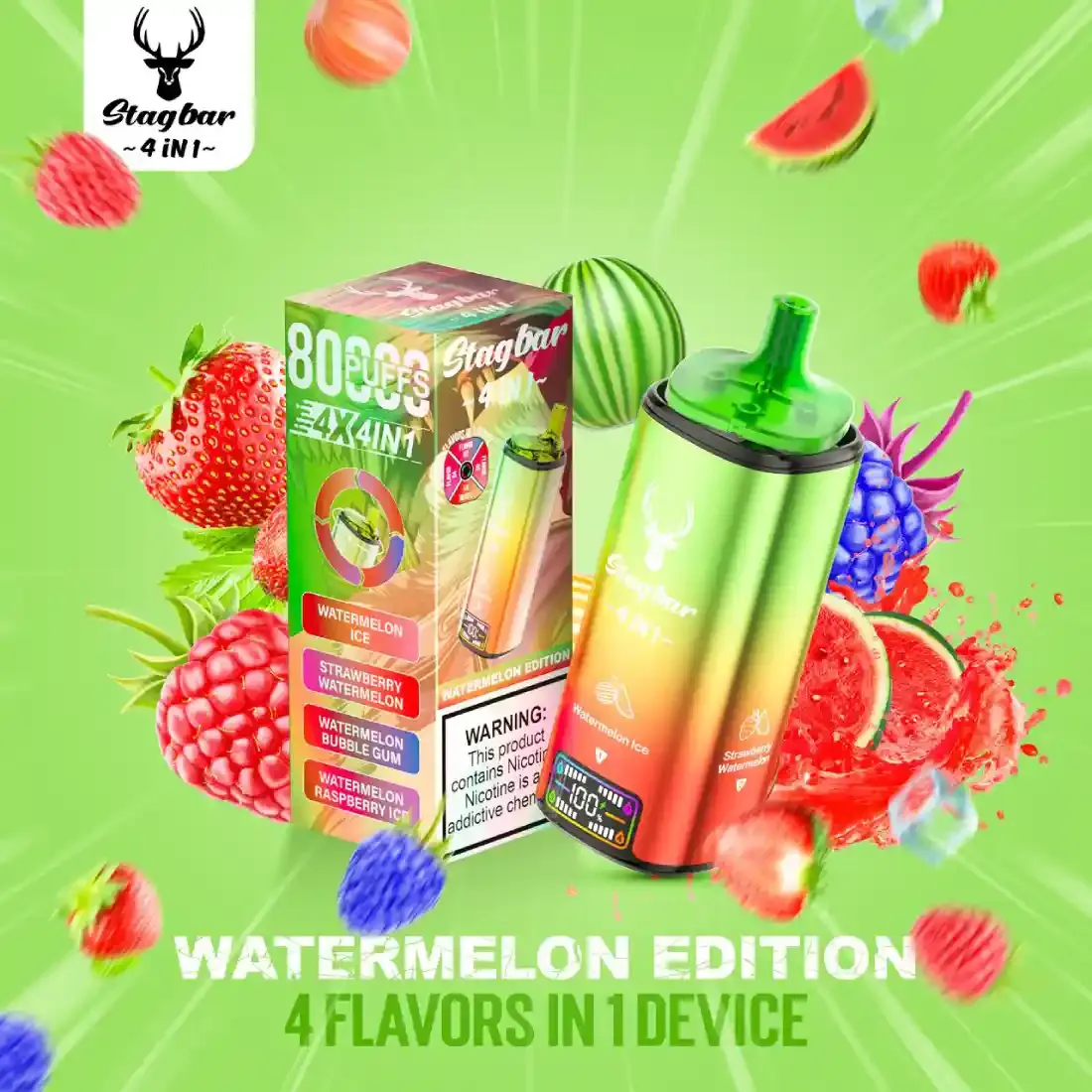 STAG BAR Vaper 4 Sabores en 1 Dispisitivo 80000 Puffs Watermelon Edition